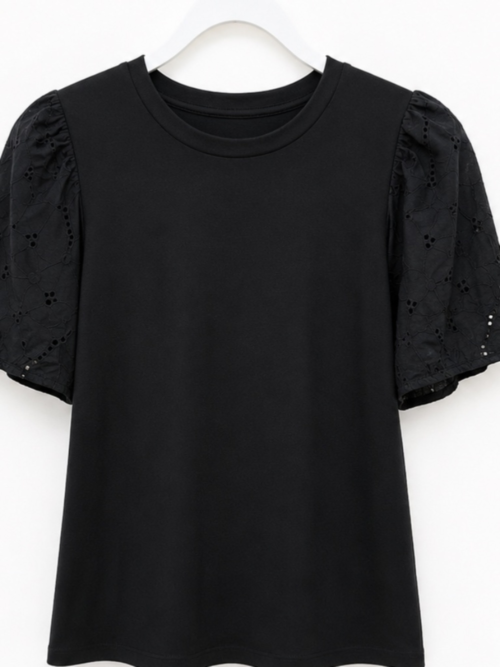 A new day womens black puff sleeve eyelet shirt NWT size large